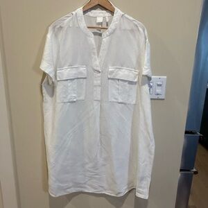 H&M Size 12 White Casual Linen Blend Shirt Dress